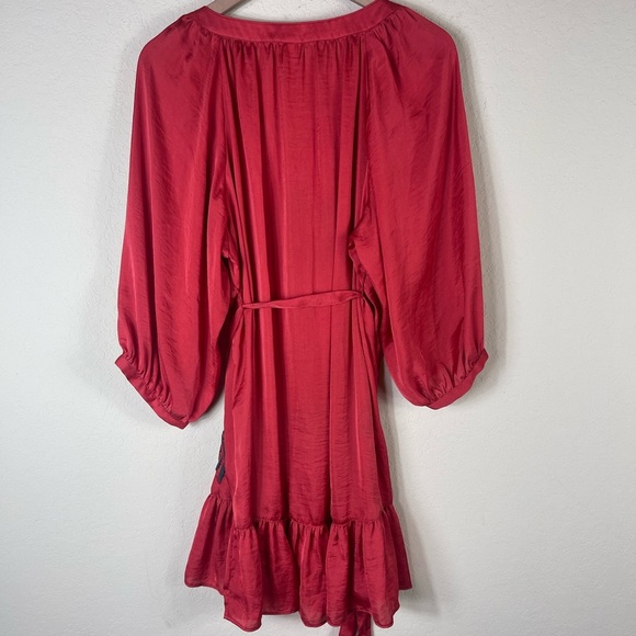 Uncle Frank Embroidered Long Sleeve Waist Tie Dress in Red Size Large - Picture 5 of 6